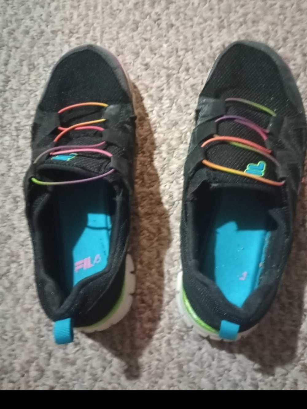 Fila Women’s Black Athletic Sneakers with Rainbow Lace Accents